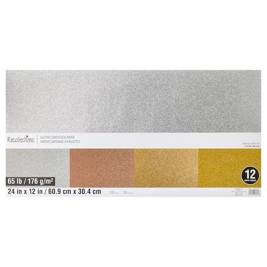 12" x 24" Glitter Neutral 65lb. Cardstock Paper by Recollections™, 12 Sheets